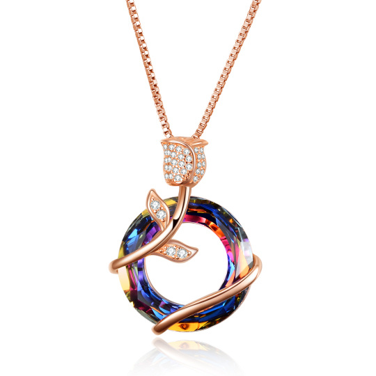 Sterling Silver with Rose Gold Plated Rose Volcano Crystal Pendant Necklace for Women