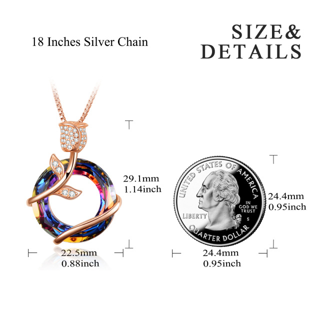 Sterling Silver with Rose Gold Plated Rose Volcano Crystal Pendant Necklace for Women-4