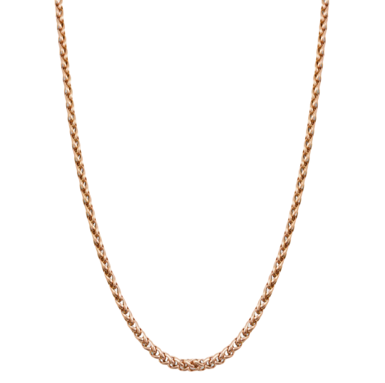 Sterling Silver with Rose Gold Plated Wheat Chain Necklace for Men 3mm