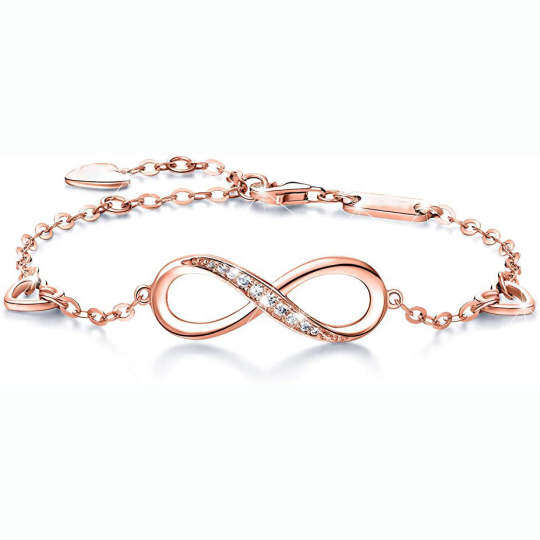 Sterling Silver with Rose Gold Plated Zircon Infinite Symbol Pendant Bracelet