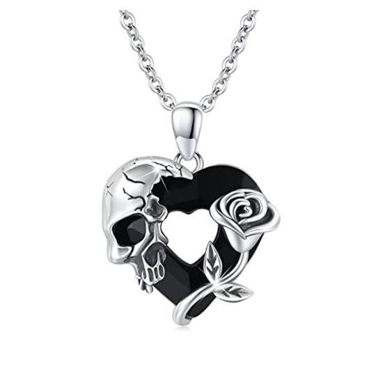 Sterling Silver Rose & Heart Pendant Necklace for Women