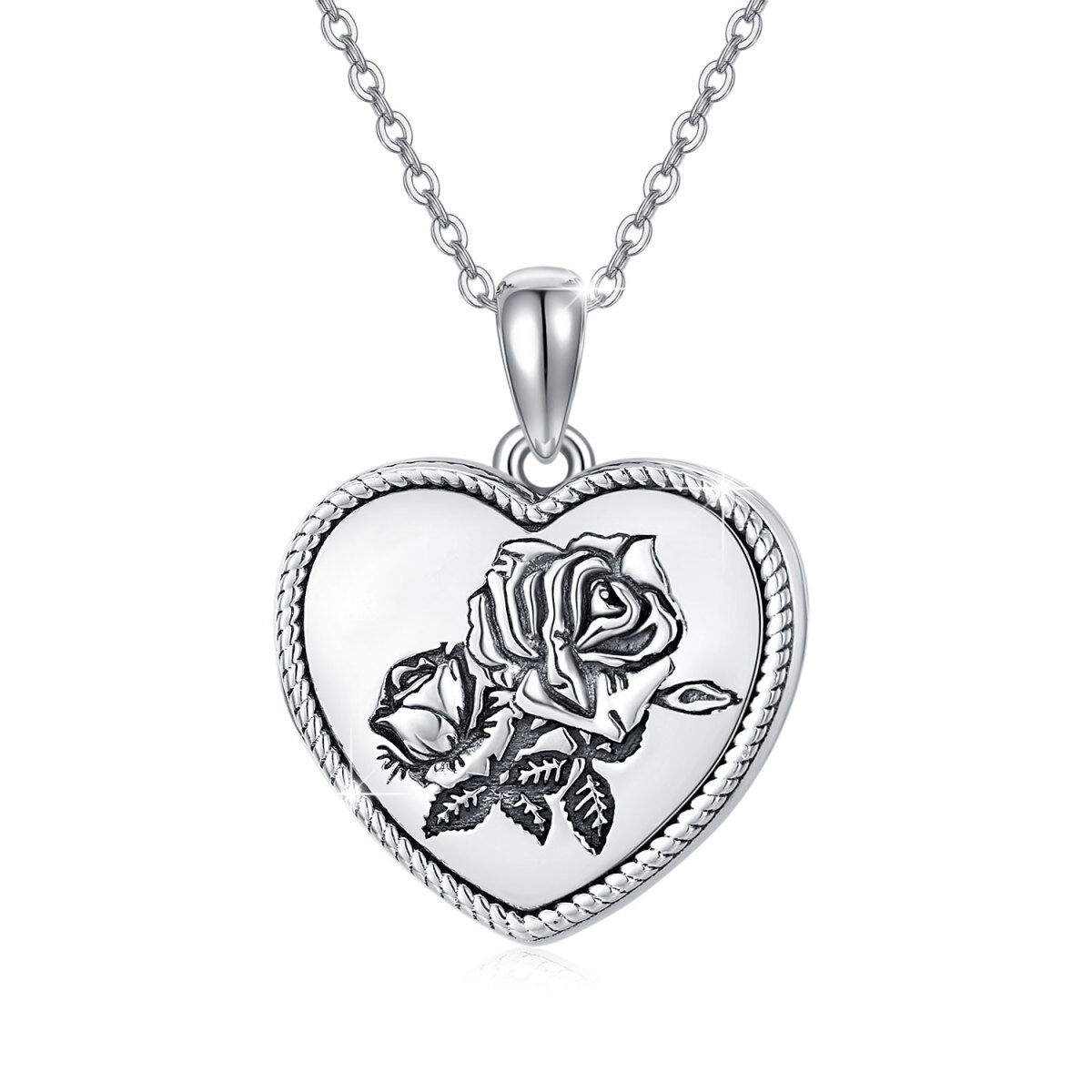 Collier médaillon photo personnalisé en argent sterling avec rose avec cœur et mot gravé pour femme-6