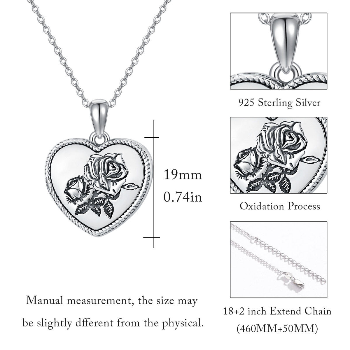 Collier médaillon photo personnalisé en argent sterling avec rose avec cœur et mot gravé pour femme-7