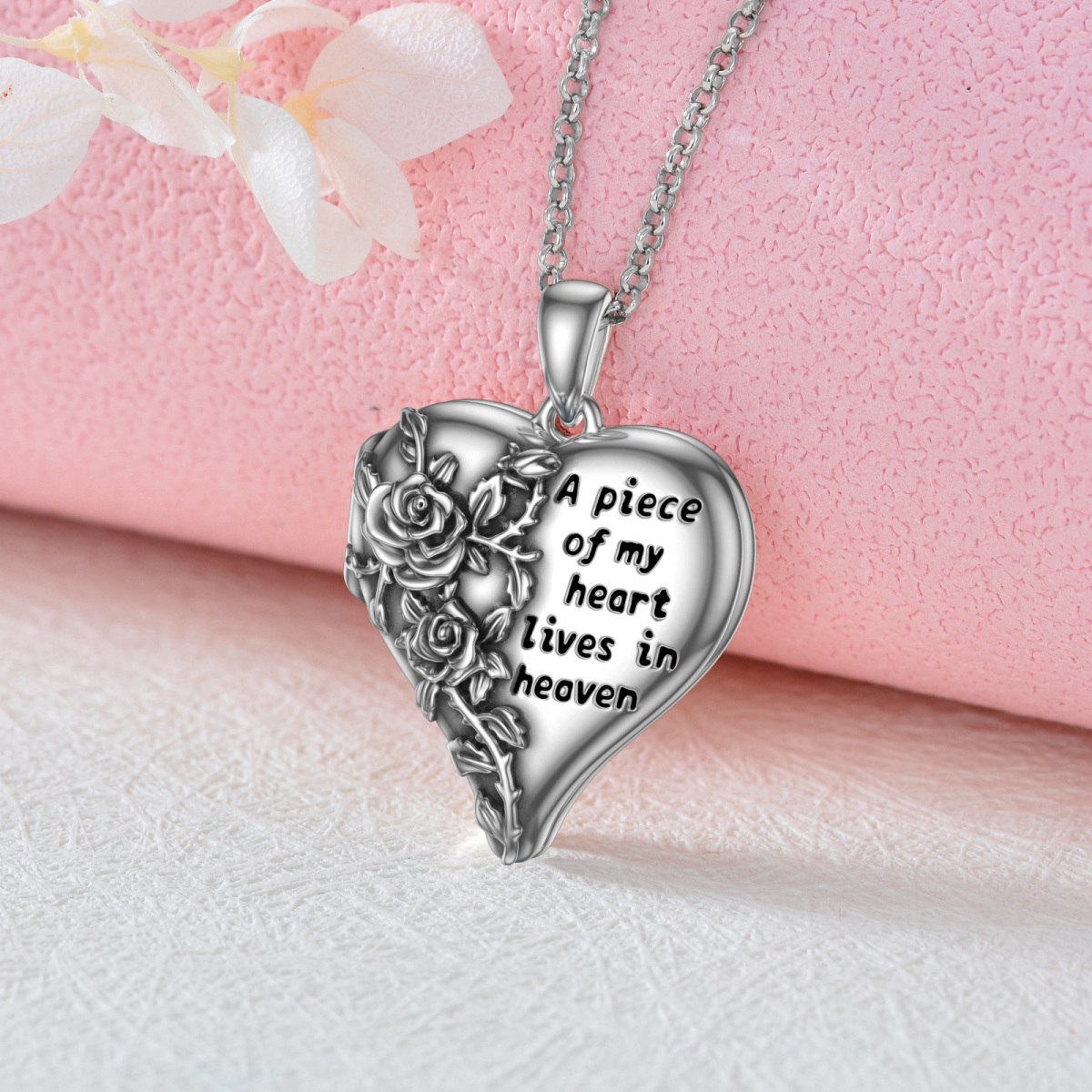 Collier médaillon photo personnalisé en argent sterling avec cœur rose et mot gravé-3