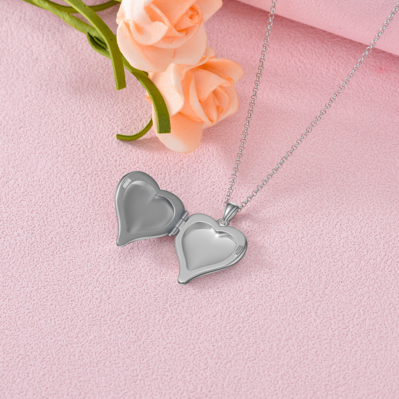 Sterling Silver Rose & Heart Personalized Photo Locket Necklace with Engraved Word-4