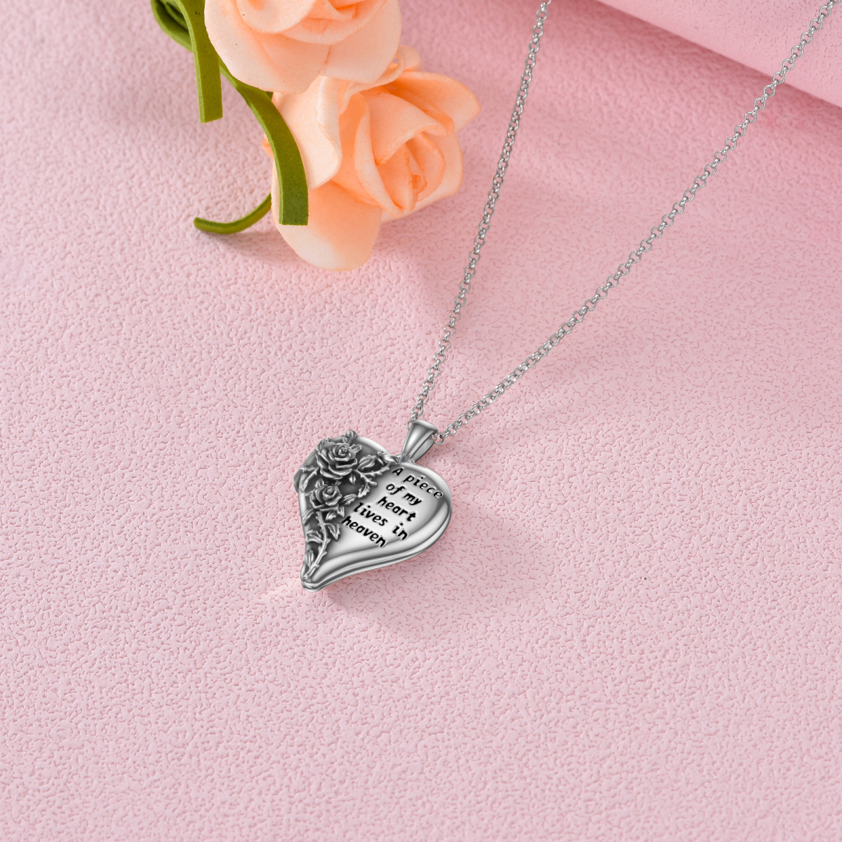 Collar con medallón de foto personalizado con forma de corazón rosa de plata de ley con palabra grabada-5