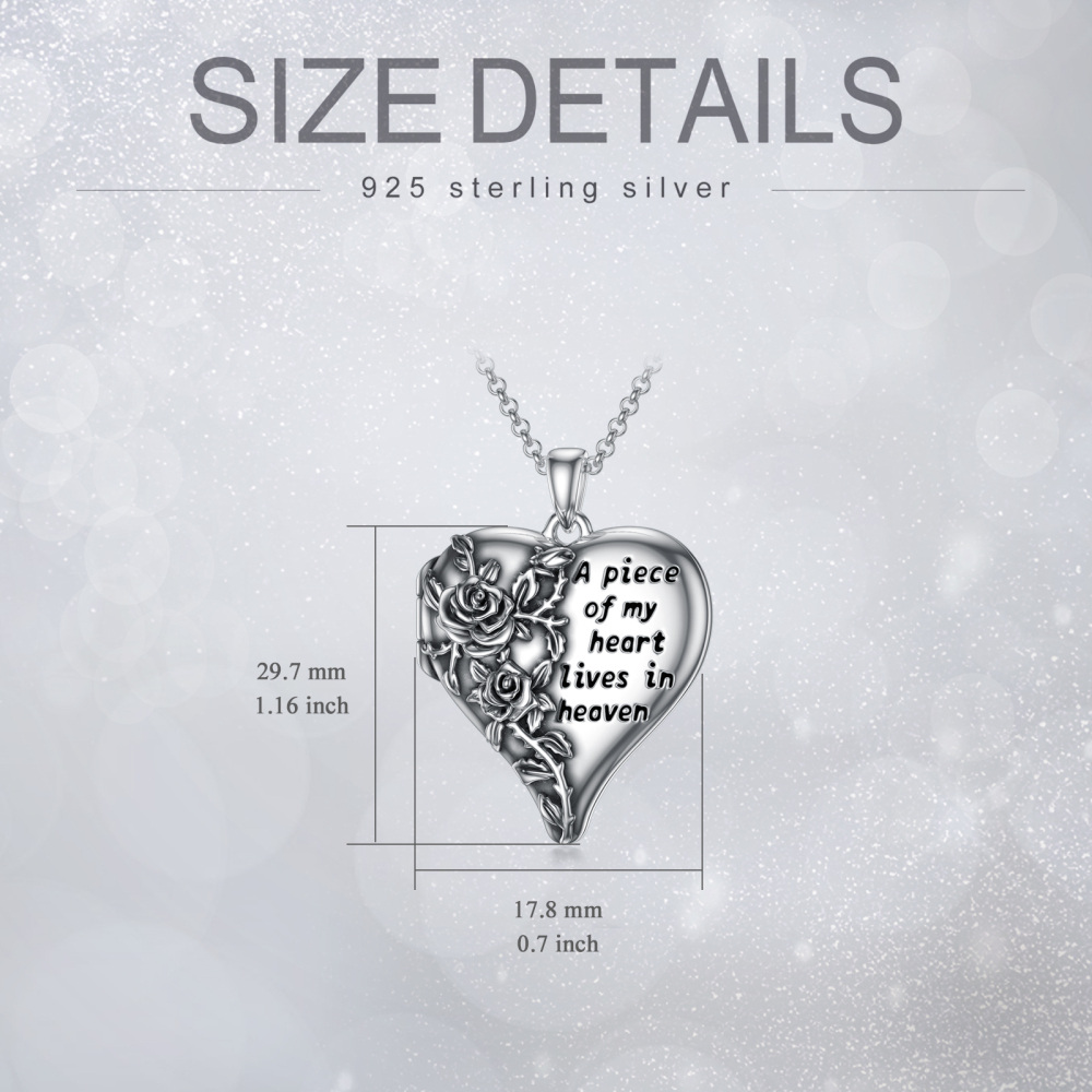 Sterling Silver Rose & Heart Personalized Photo Locket Necklace with Engraved Word-6