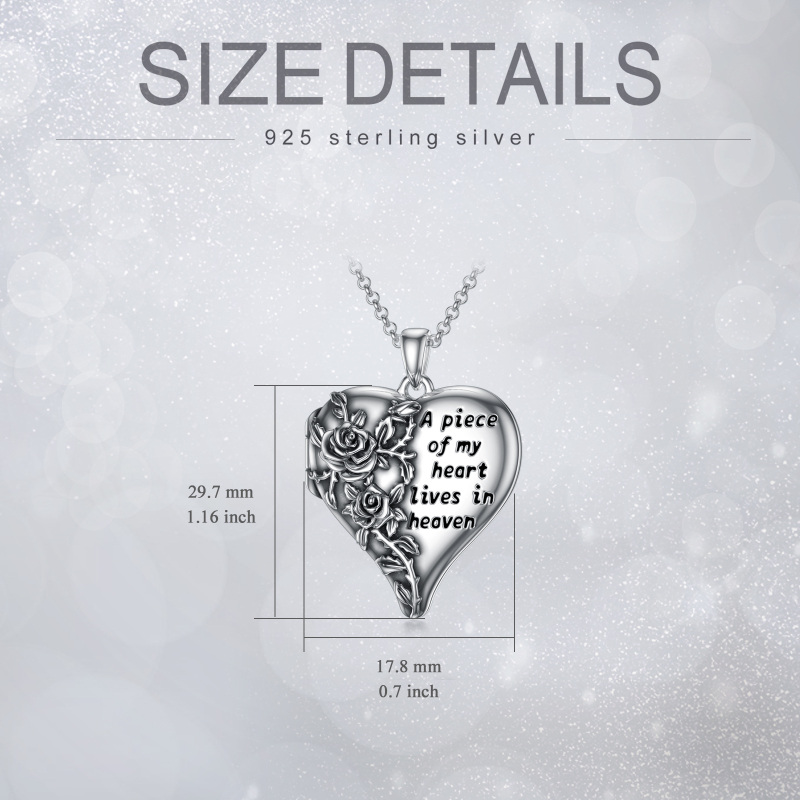 Sterling Silver Rose & Heart Personalized Photo Locket Necklace with Engraved Word-6