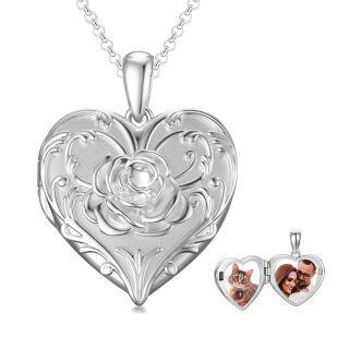 Sterling Silver Rose & Heart Personalized Photo Locket Necklace-41