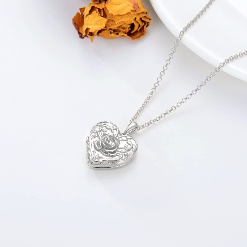Sterling Silver Rose & Heart Personalized Photo Locket Necklace-4