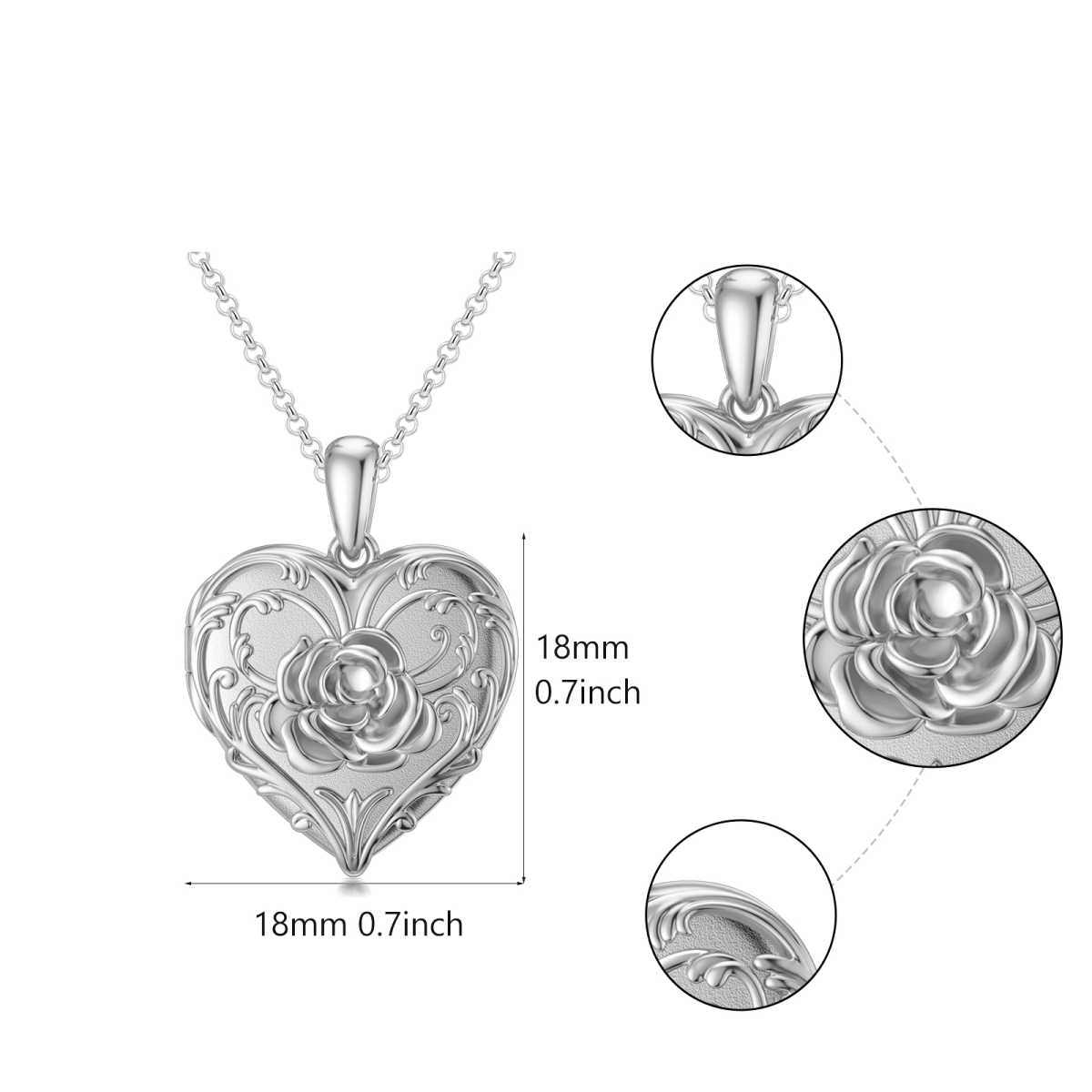 Sterling Silver Rose & Heart Personalized Photo Locket Necklace-6