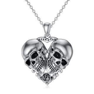 Sterling Silver Rose & Heart & Skull Pendant Necklace-27