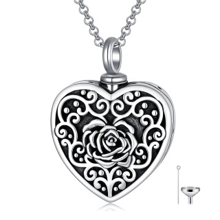 Sterling Silver Rose & Heart Urn Necklace for Ashes with Engraved Word-18