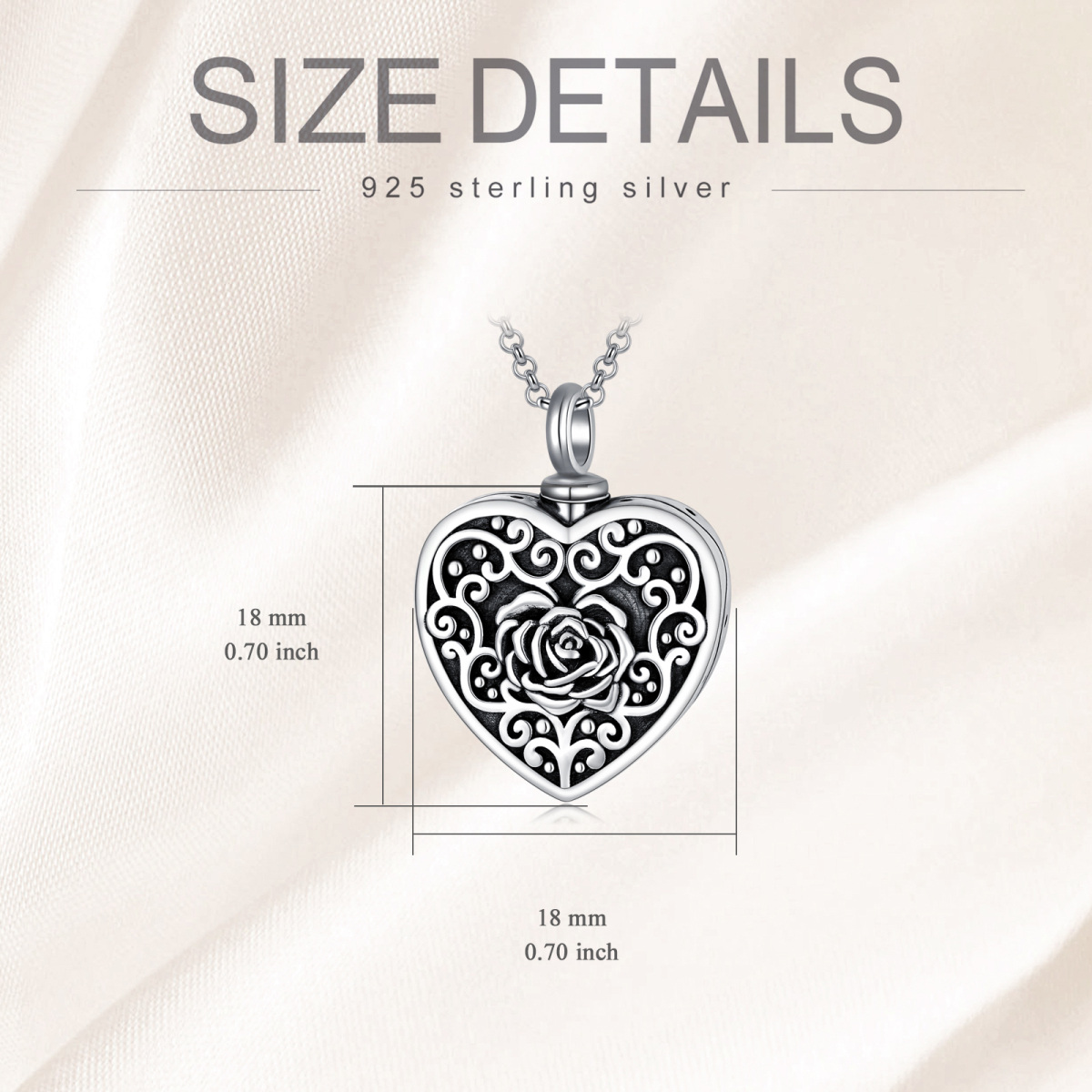 Sterling Silver Rose & Heart Urn Necklace for Ashes with Engraved Word-5