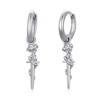 Sterling Silver Rose Hoop Earrings-2