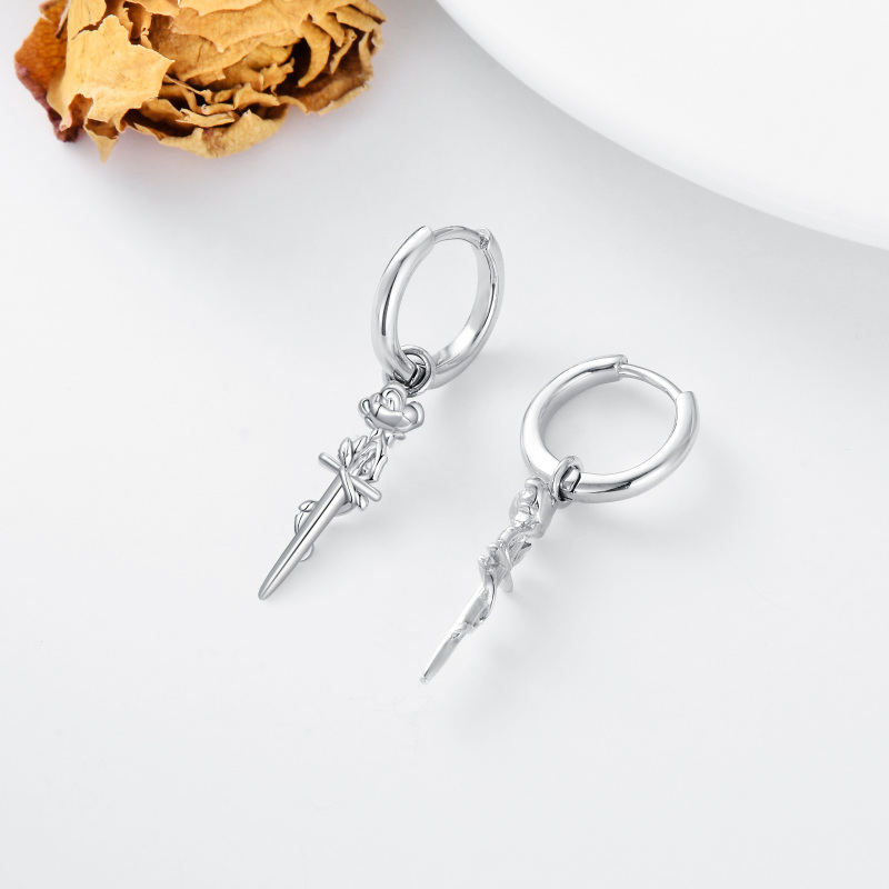 Sterling Silver Rose Hoop Earrings-4