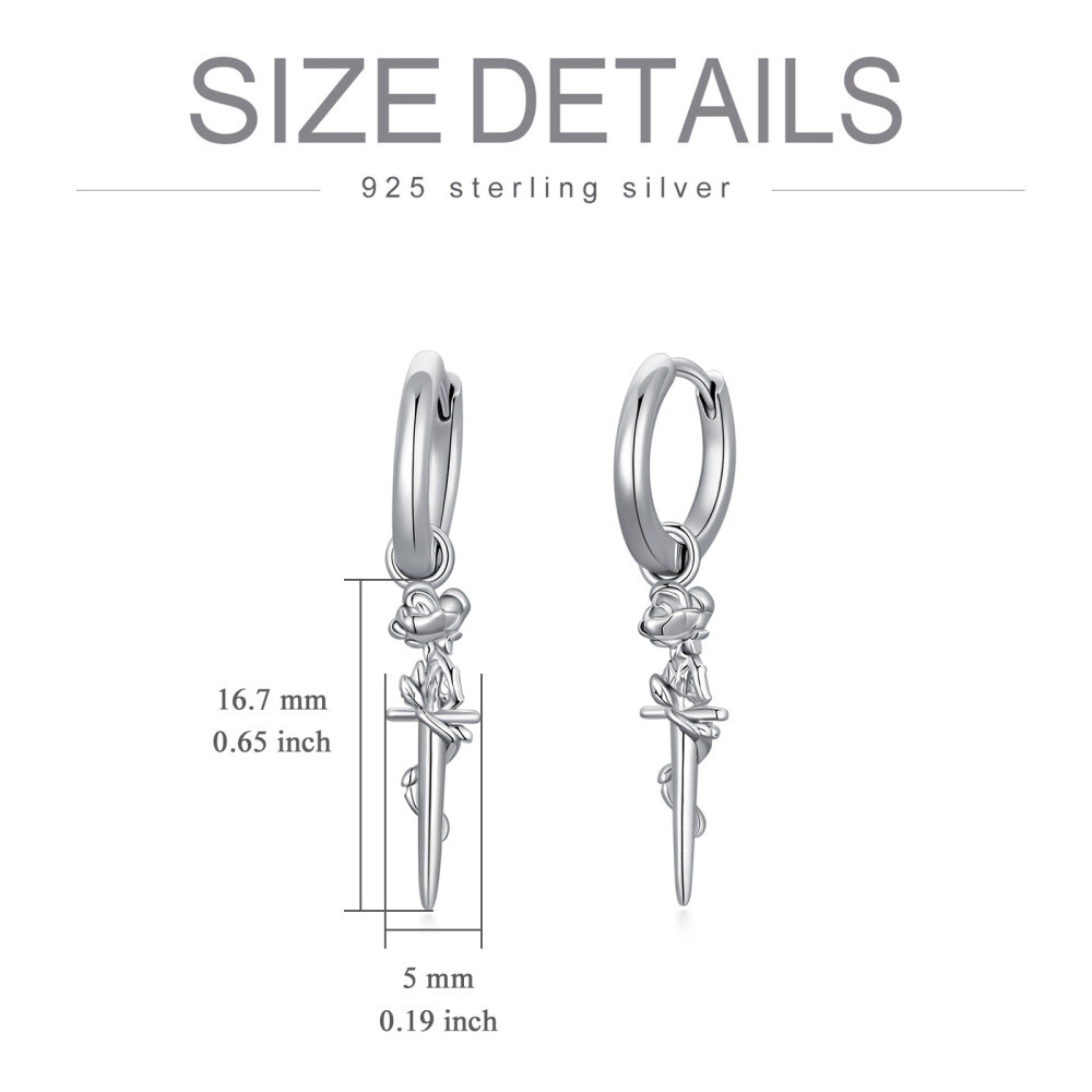 Sterling Silver Rose Hoop Earrings-5