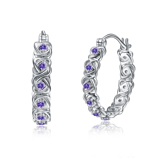 Boucles d'oreilles créoles en argent sterling avec nœud croisé et zircone cubique