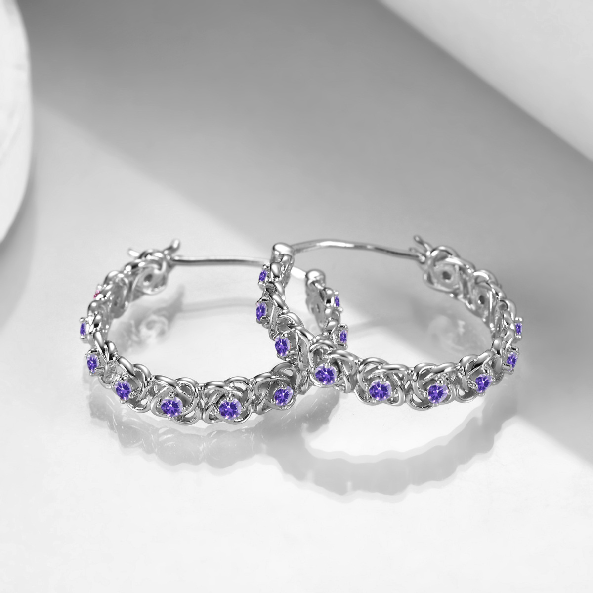 Sterling Silver Cubic Zirconia Cross Knot Hoop Earrings-3