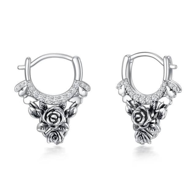 Sterling Silver Rose Hoop Earrings-1