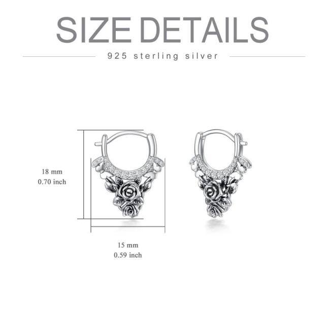 Sterling Silver Rose Hoop Earrings-4