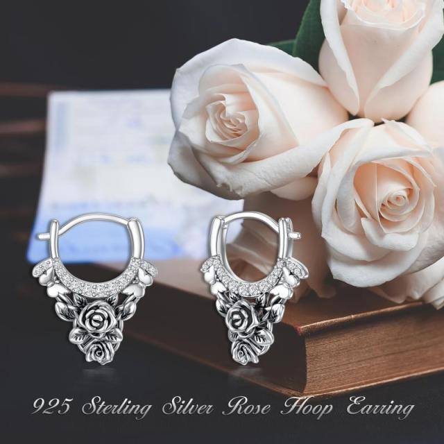 Sterling Silver Rose Hoop Earrings-5