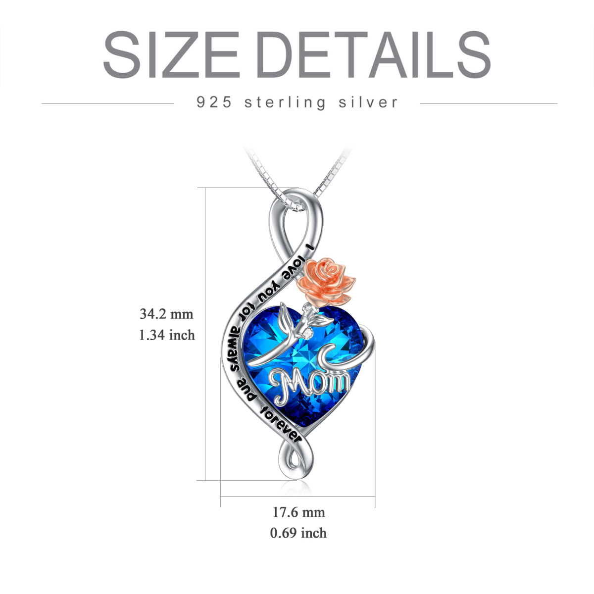 Collier pendentif rose en argent sterling avec symbole infini en cristal bleu avec mot gravé ou femme-4