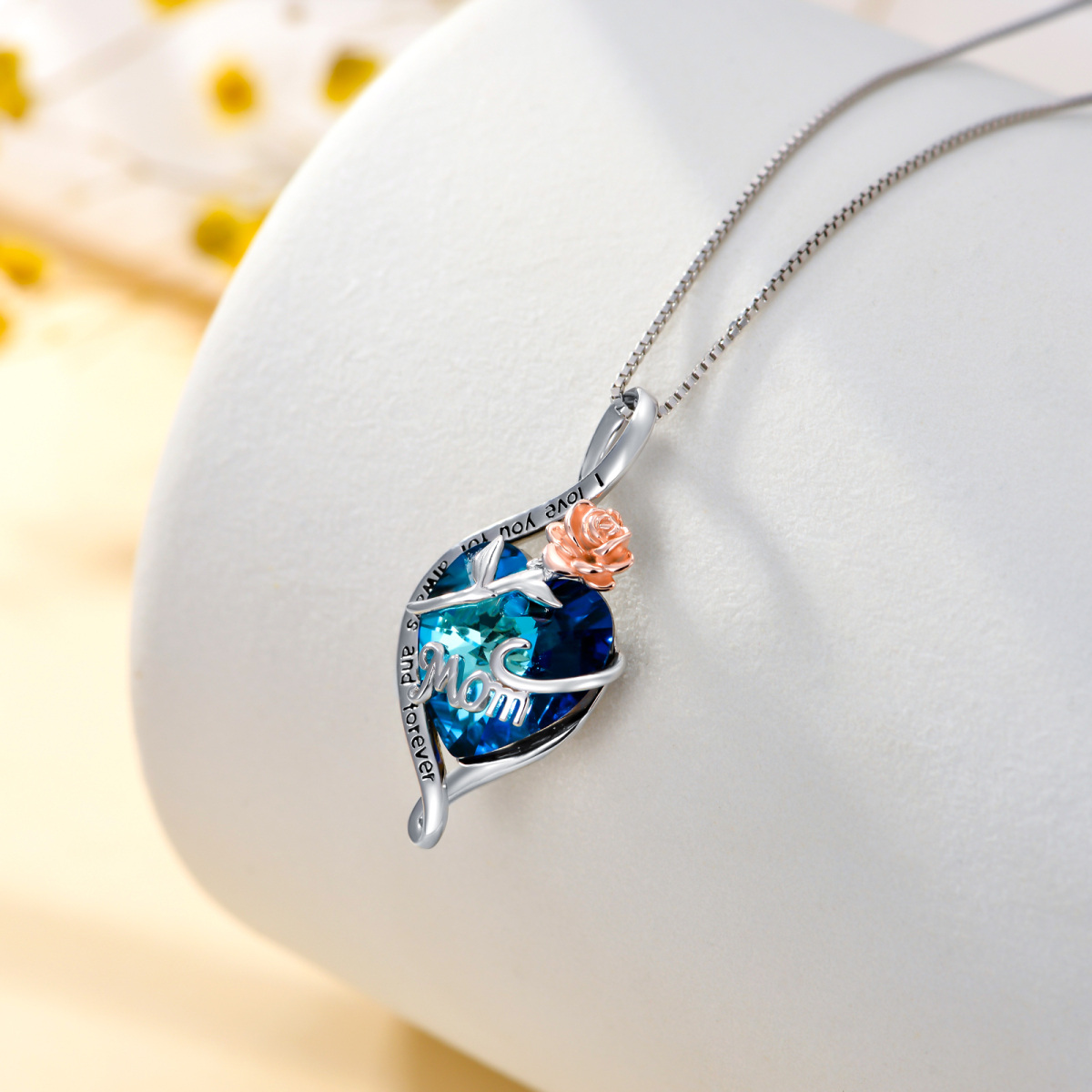 Collier pendentif rose en argent sterling avec symbole infini en cristal bleu avec mot gravé ou femme-5