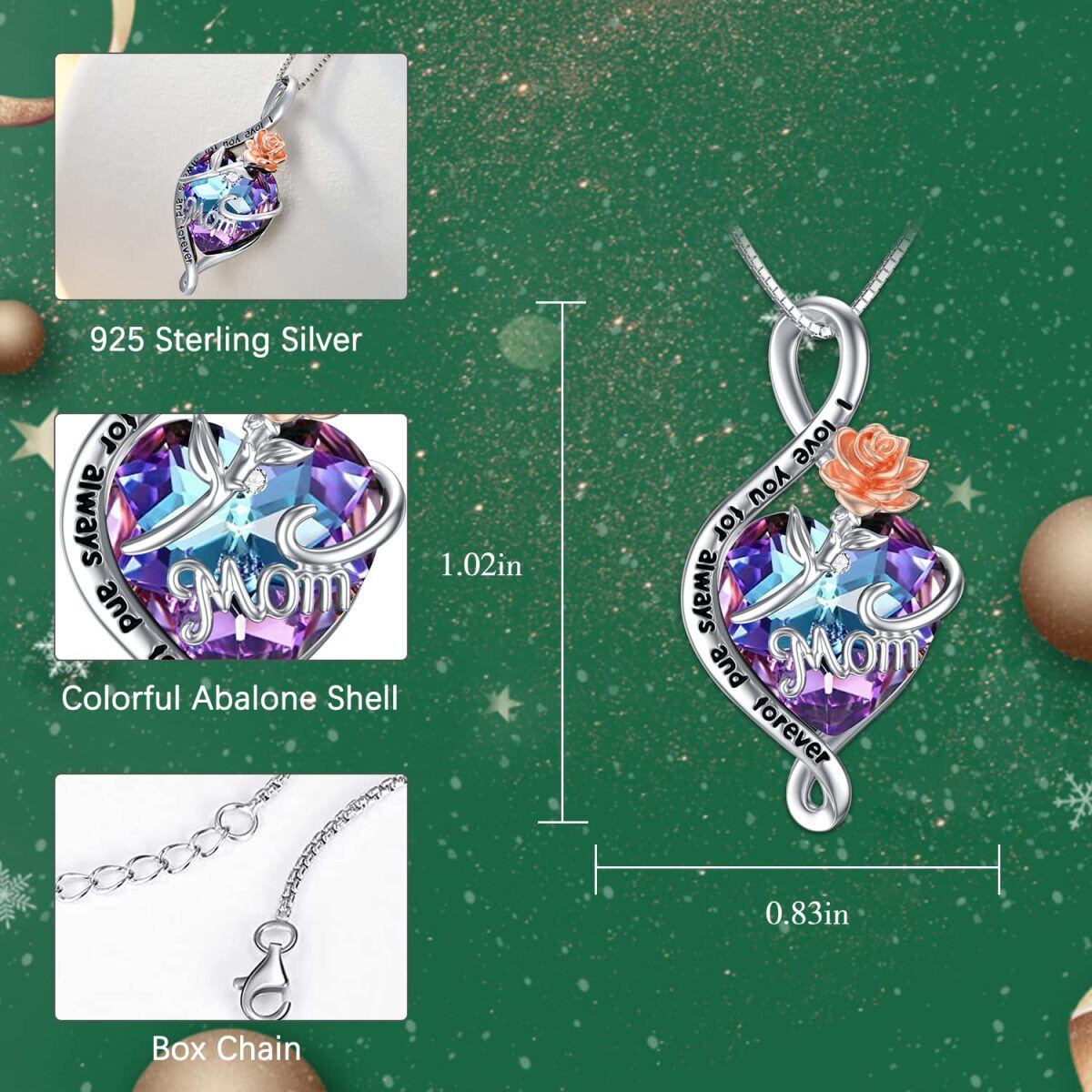 Sterling Silver Rose With Infinity Symbol Crystal Pendant Necklace With Engraved Word Or Women-4