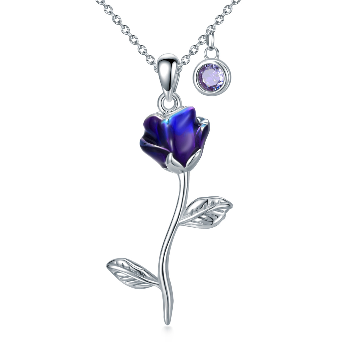 Sterling Silber Cubic Zirkonia Rose Anhänger Halskette-1