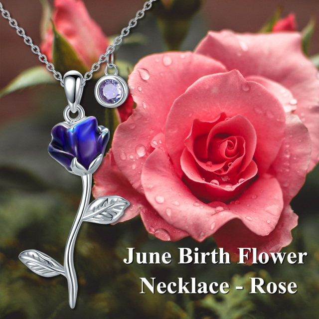 Sterling Silver Cubic Zirconia Rose Pendant Necklace-2