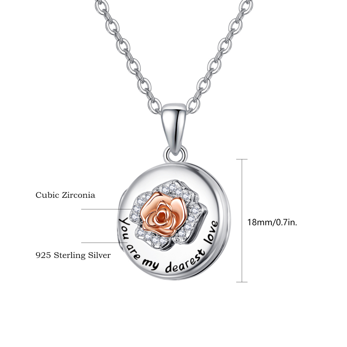 Sterling Silver Rose Personalized Photo Locket Necklace with Engraving word-4