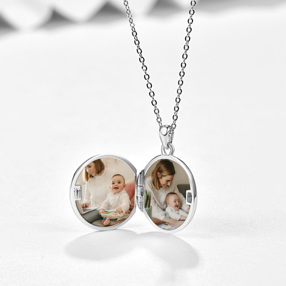 Sterling Silver Rose Personalized Photo Locket Necklace with Engraving word-5