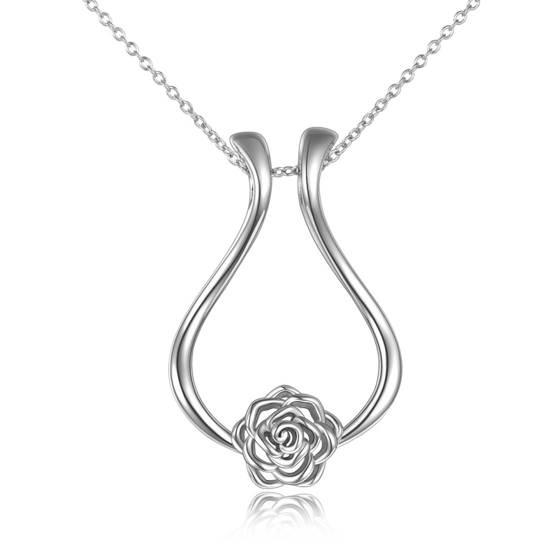 Sterling Silver Rose & Ring Holder Pendant Necklace-7