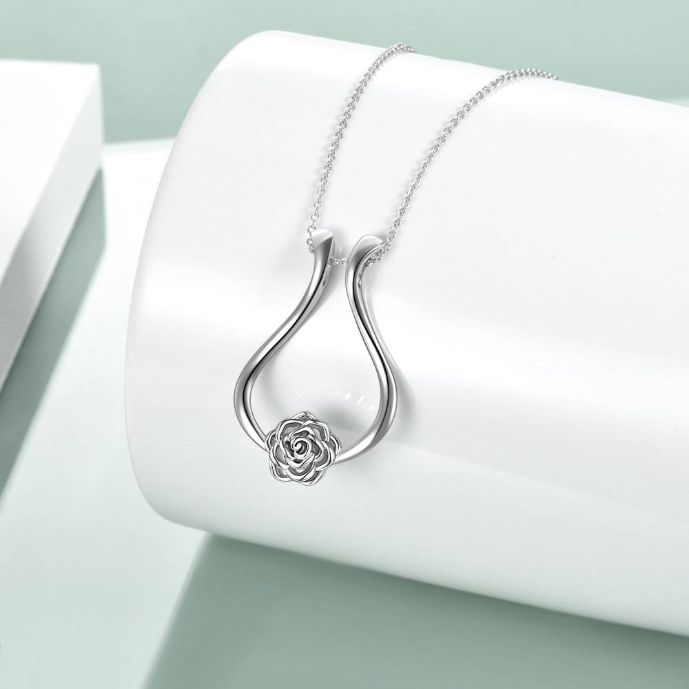 Halskette mit Ringanhänger aus Sterlingsilber mit Rosenmotiv-3