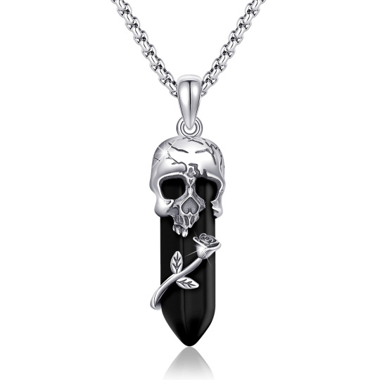 Collana con ciondolo in cristallo con teschio rosa in argento sterling