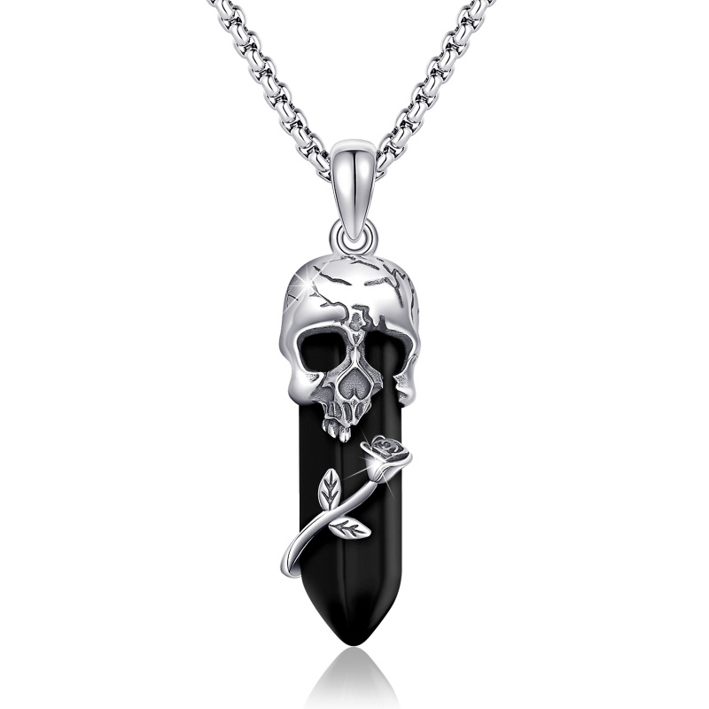 Collana con ciondolo in cristallo con teschio rosa in argento sterling-7