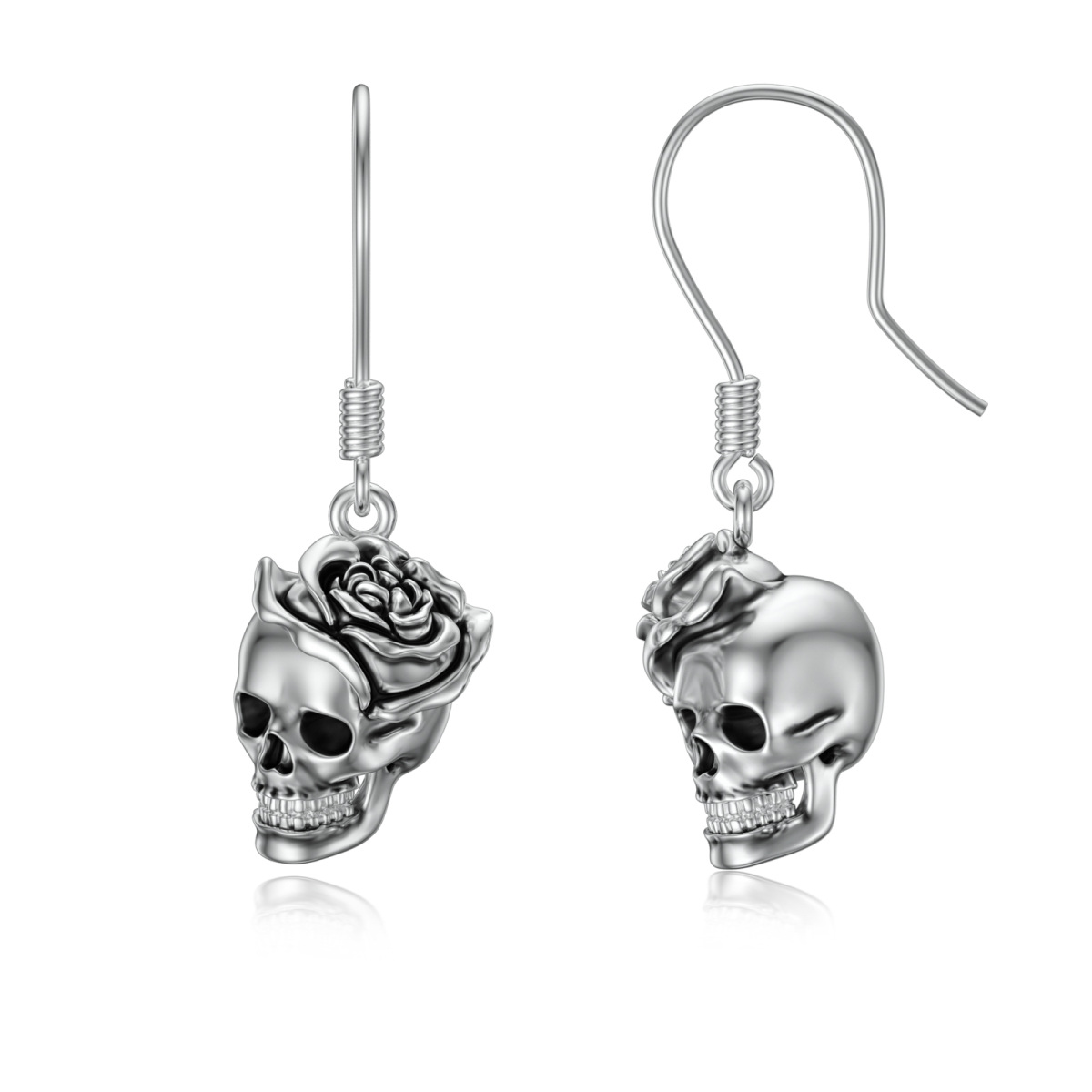 Boucles d'oreilles pendantes tête de mort en argent sterling-1