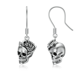 Sterling Silver Rose & Skull Drop Earrings-34