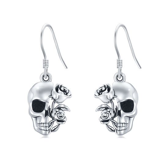 Sterling Silver Rose & Skull Drop Earrings