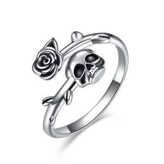 Sterling Silver Rose & Skull Open Ring-2