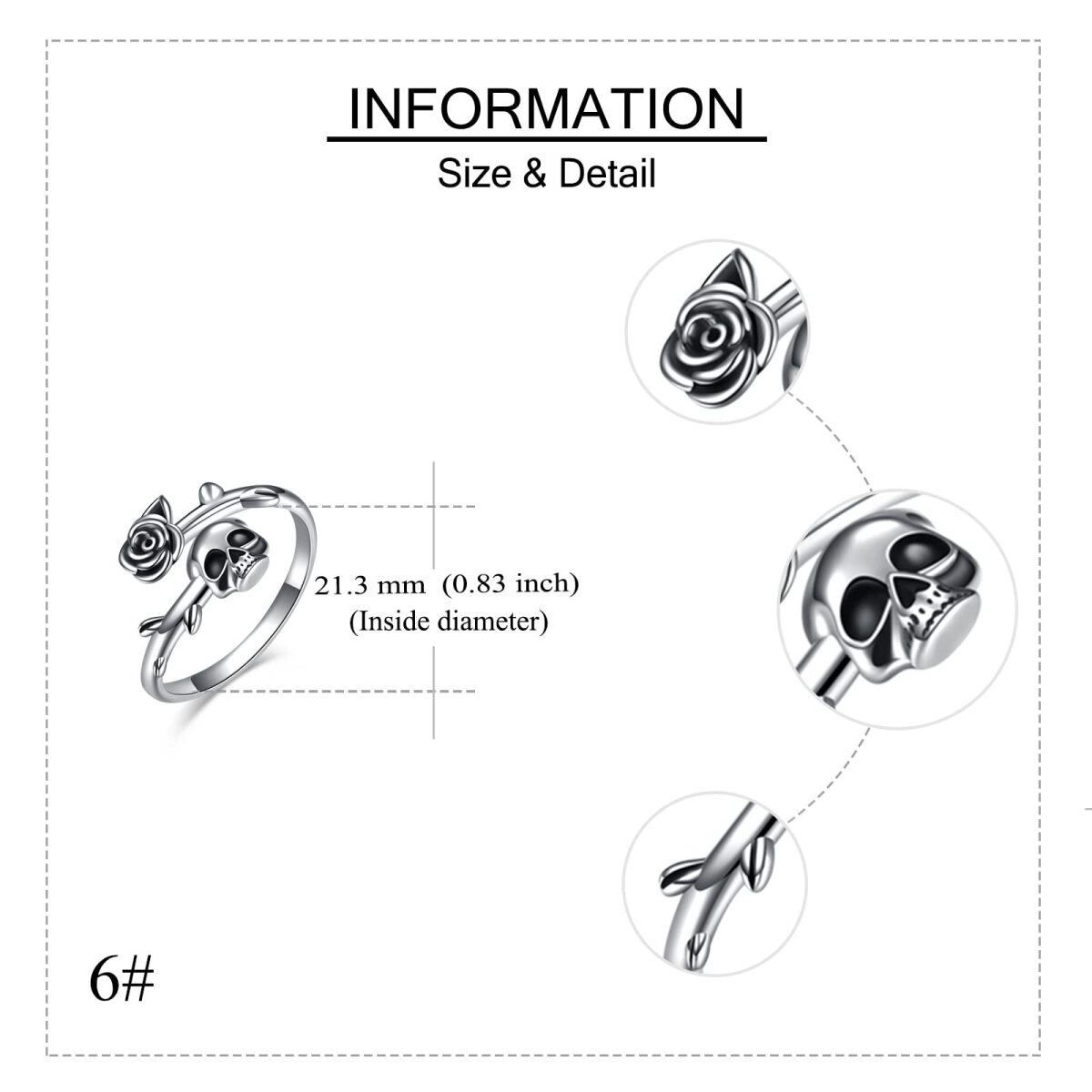 Sterling Silver Rose & Skull Open Ring-5