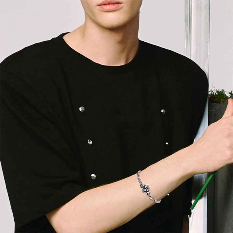 Pulseira com pingente de caveira rosa de prata esterlina-2