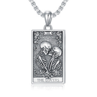 Sterling Silver Rose & Skull Pendant Necklace with Engraved Word-12