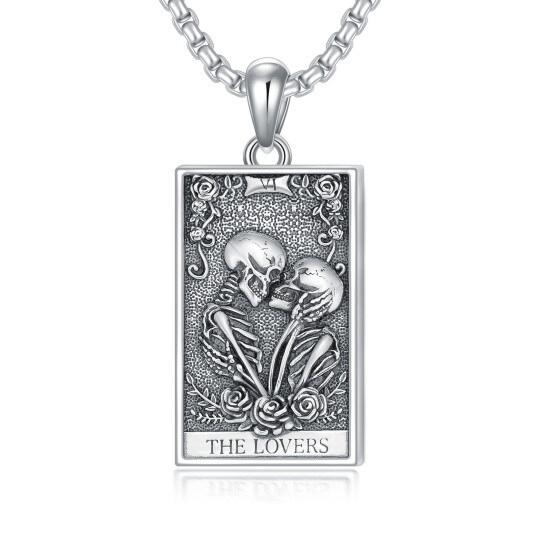 Sterling Silver Rose & Skull Pendant Necklace with Engraved Word