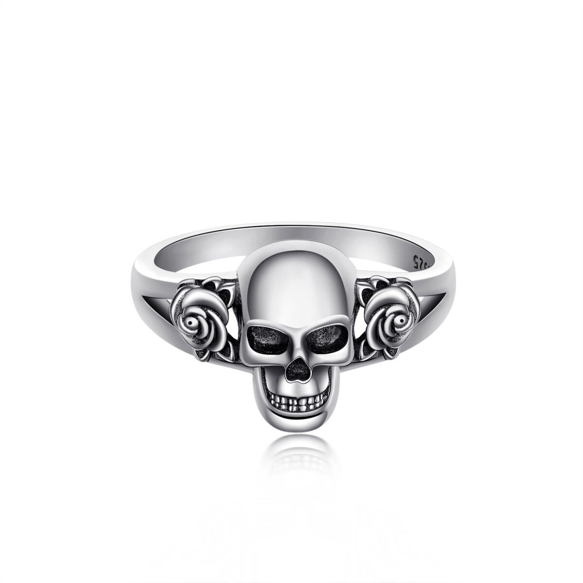 Sterling Silber Rose & Totenkopf Ring-1