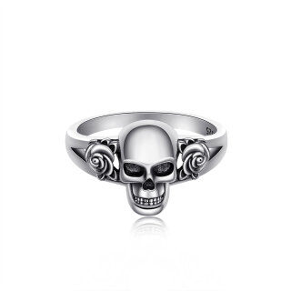 Sterling Silver Rose & Skull Ring-24