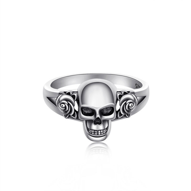 Sterling zilveren roos & doodskop ring