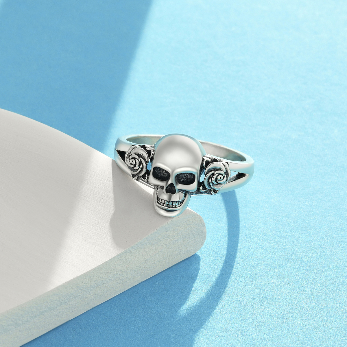 Sterling Silber Rose & Totenkopf Ring-3