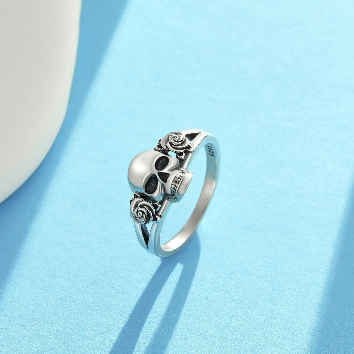 Sterling Silver Rose & Skull Ring-4